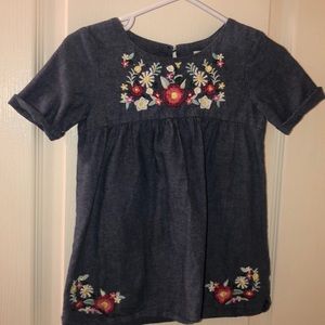 Denim floral embroidered dress